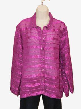 Draper's & Damon's Raspberry Blouse Top Sheer Stripe Size Petite Large